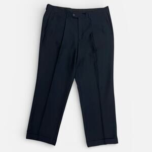 Mens Black Pleated Front Cuffed Tailored Dress Pants